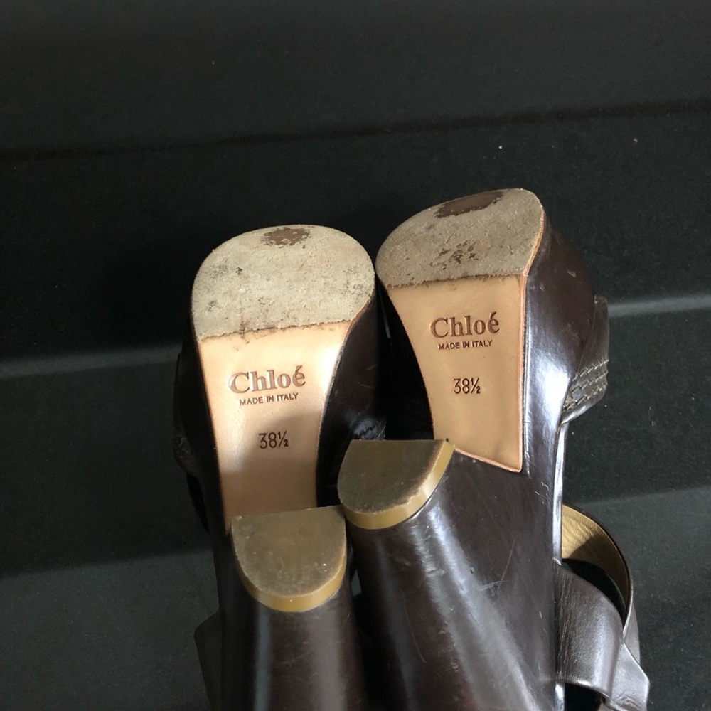 Chloé Brown Leather Platform Wedge Sandals 38.5 Made Italy Designer Heels - Picture 7 of 9